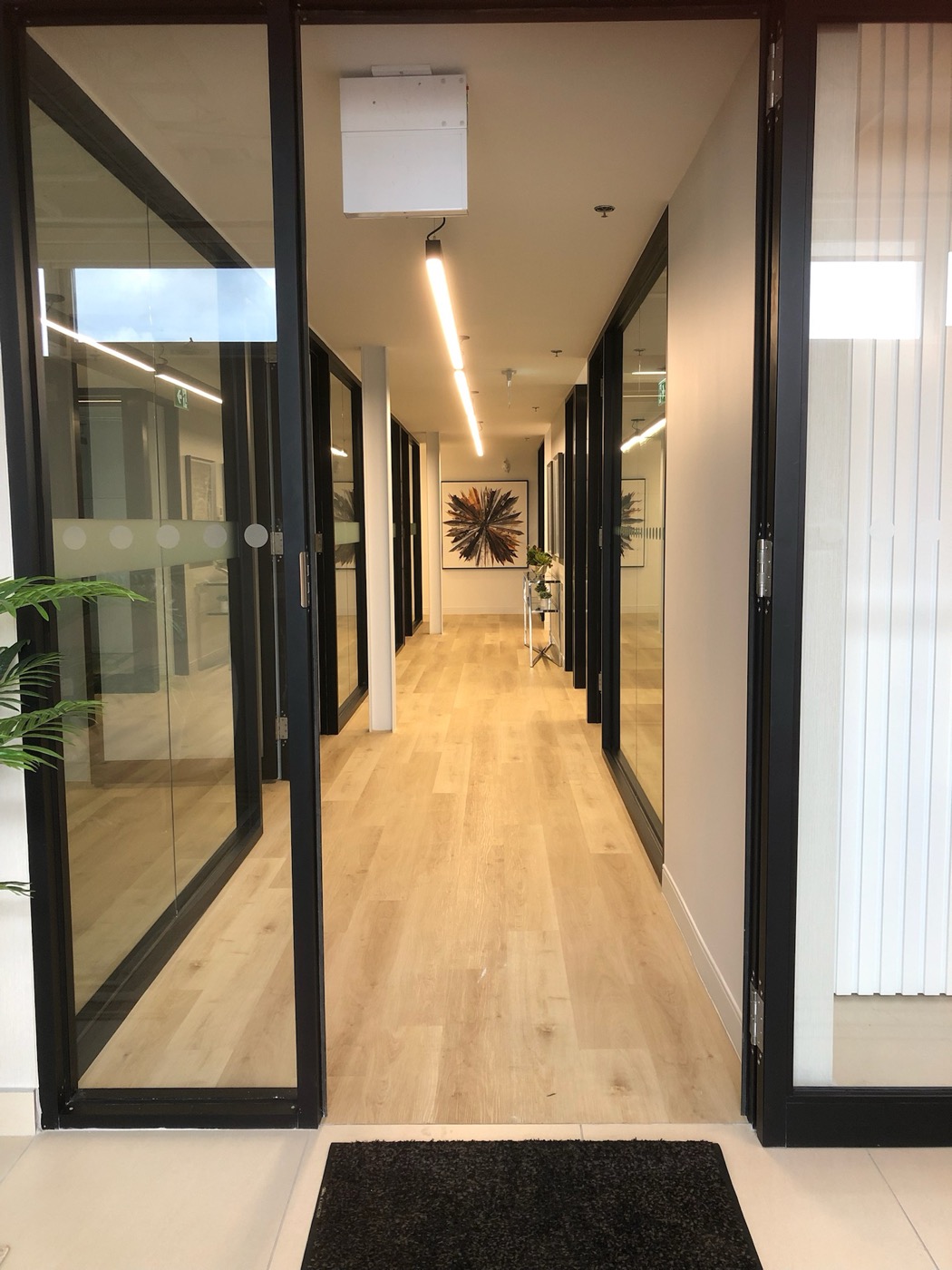Hallway — glass partition doors