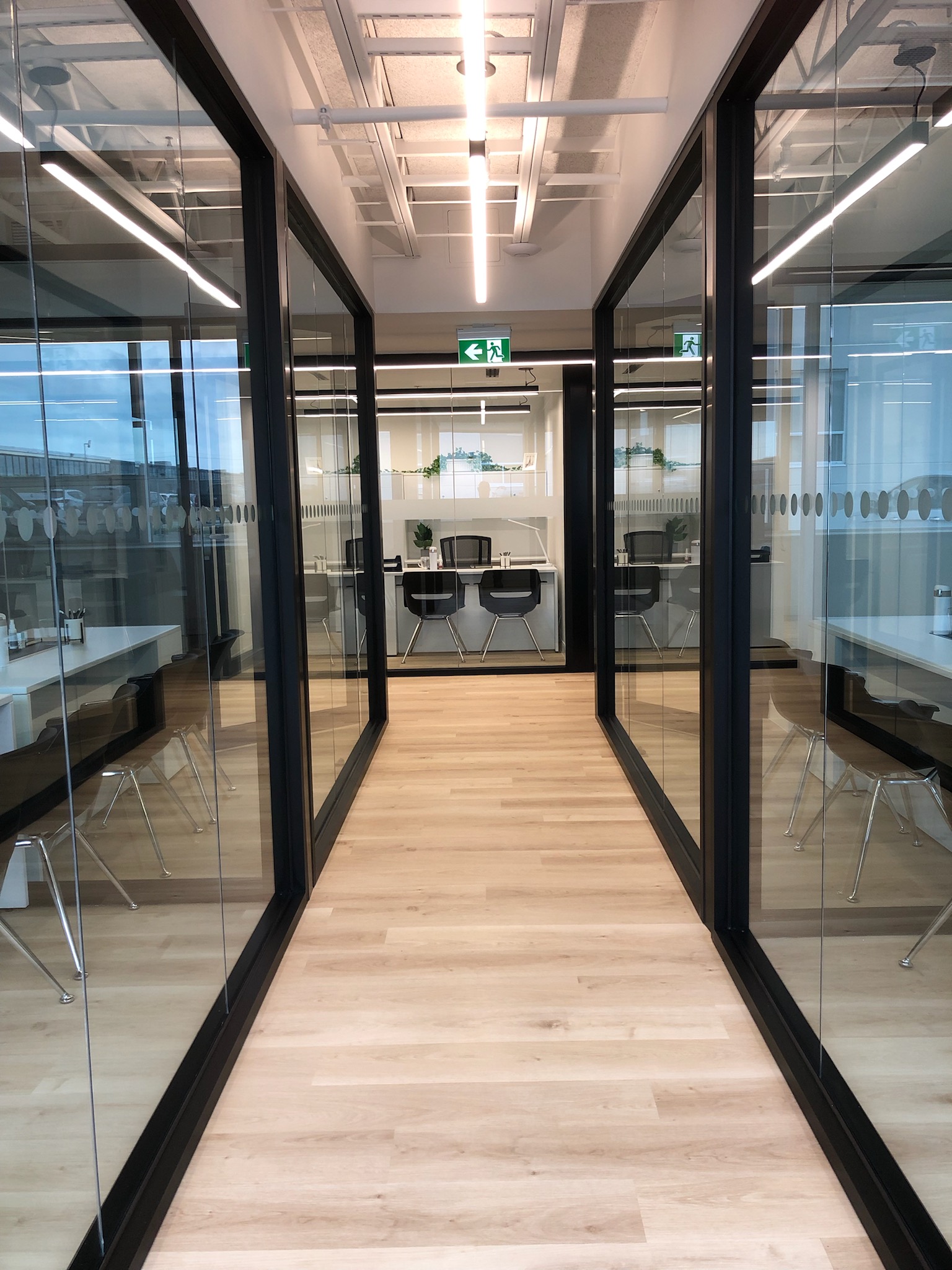 Glass partition corridor