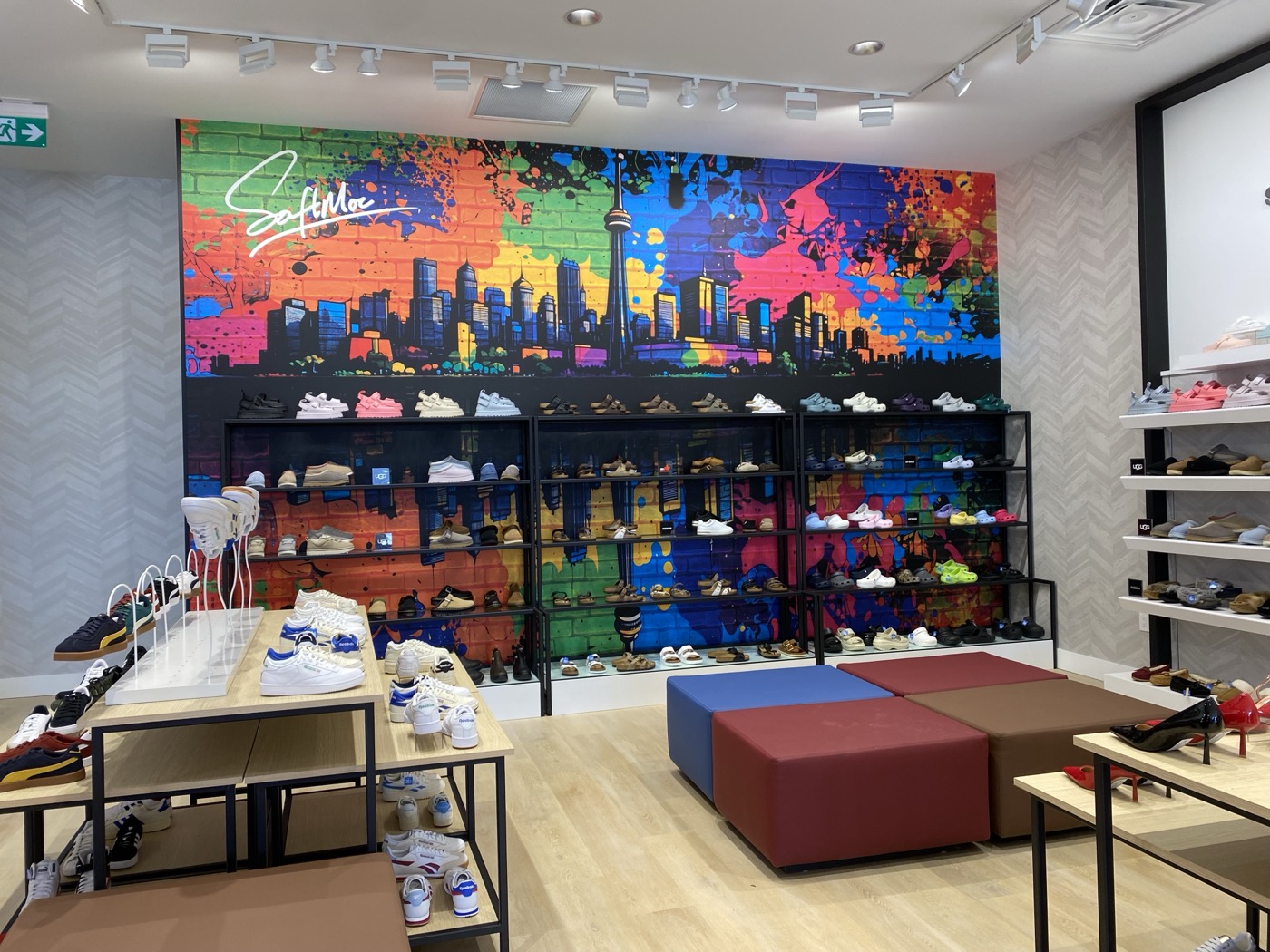 SoftMoc Durham Centre — branded mural feature wall